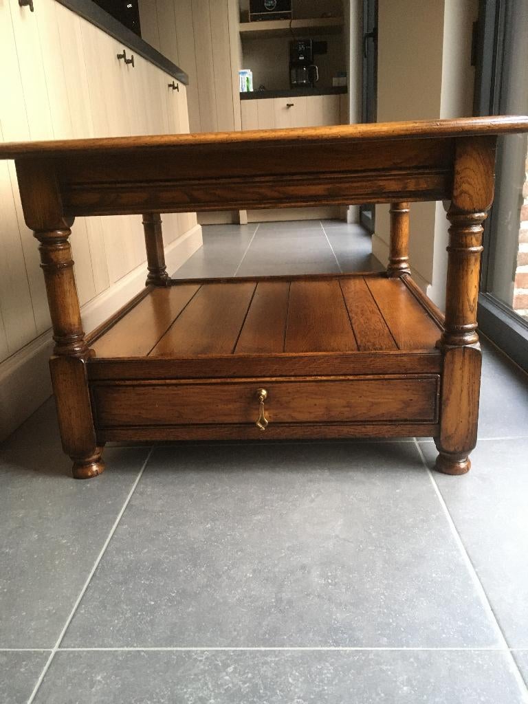 Table d'appoint classique en chêne anglais avec tiroir, 55 à 75 cm, Enlèvement, Landelijk klassiek Engels, Bois