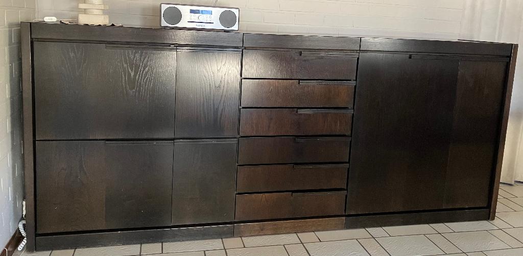 Dressoir in donker hout, Ophalen, Gebruikt, 200 cm of meer, Met deur(en)