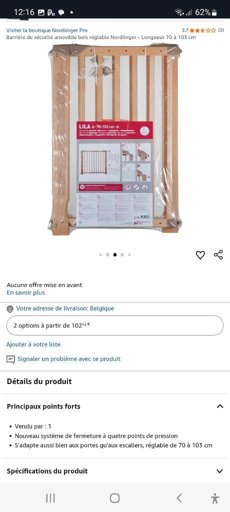 Barriére de sécurité amovible bois Longueur 70 à103 cm NEUVE, Enfants & Bébés, Barrières, Neuf, Barrière de sécurité, Bois, Enlèvement