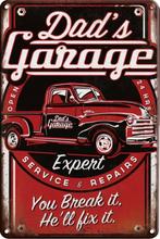 Metalen reclamebord Dad’s garage - retro vintage mancave, Verzamelen, Ophalen of Verzenden, Zo goed als nieuw, Reclamebord