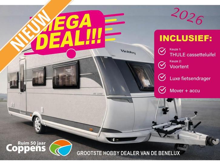 Hobby De Luxe 495 UL MEGA DEAL LUIFEL MOVER, Caravans en Kamperen, Caravans, tot en met 4, 1000 - 1250 kg, Rondzit, Hobby, 2 aparte bedden