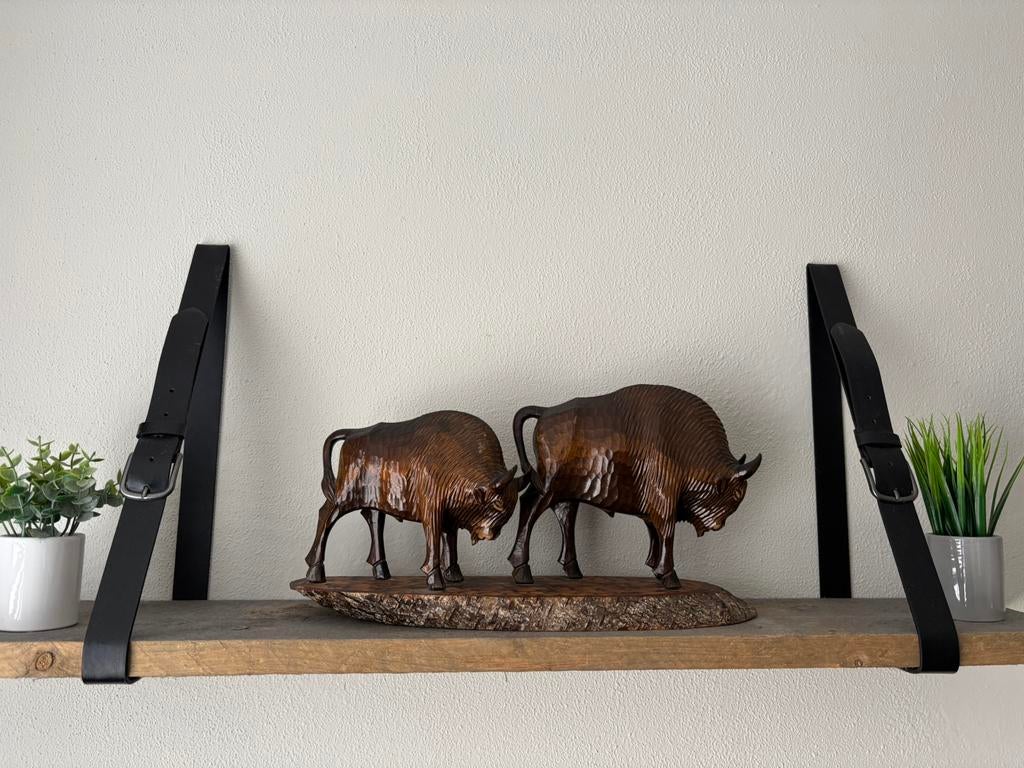 Prachtig handgesneden houten stieren, bizons, twee Wisenten, Ophalen of Verzenden, Houtsnijwerk
