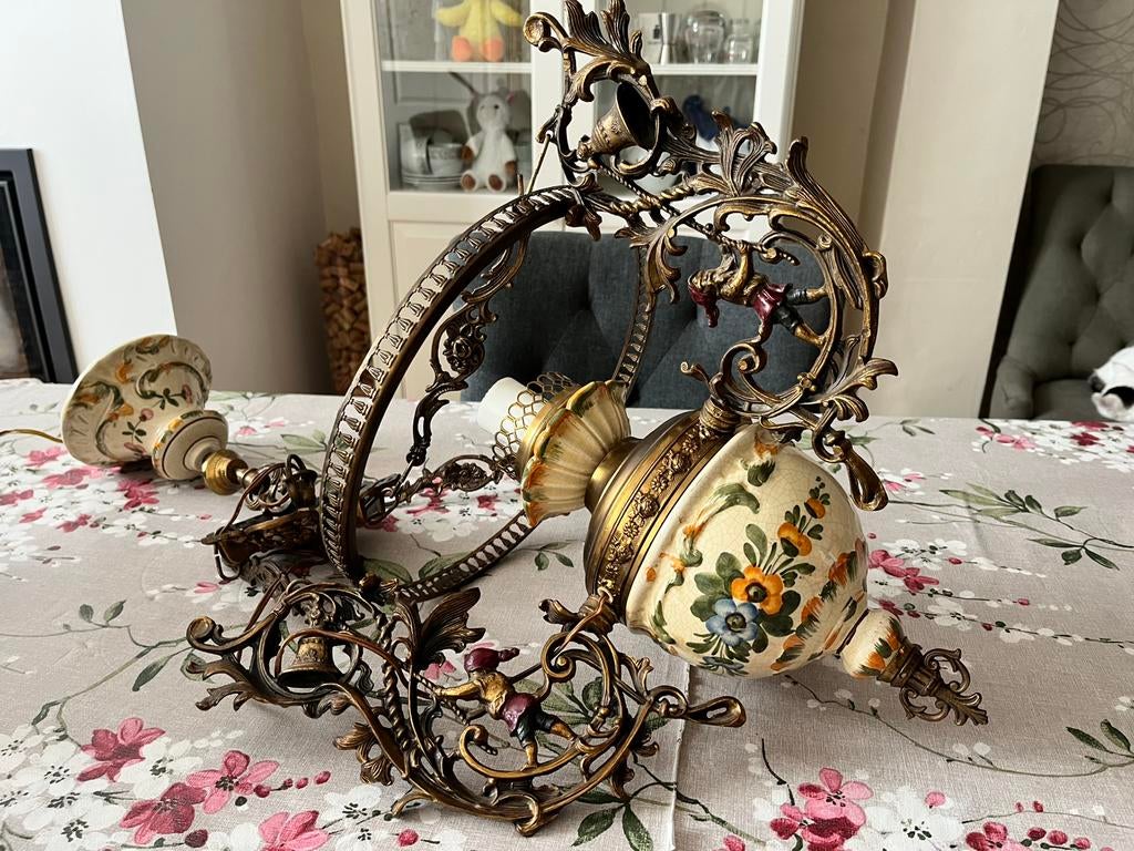 Magnifique lustre en porcelaine et cuivre, Antiquités & Art, Enlèvement