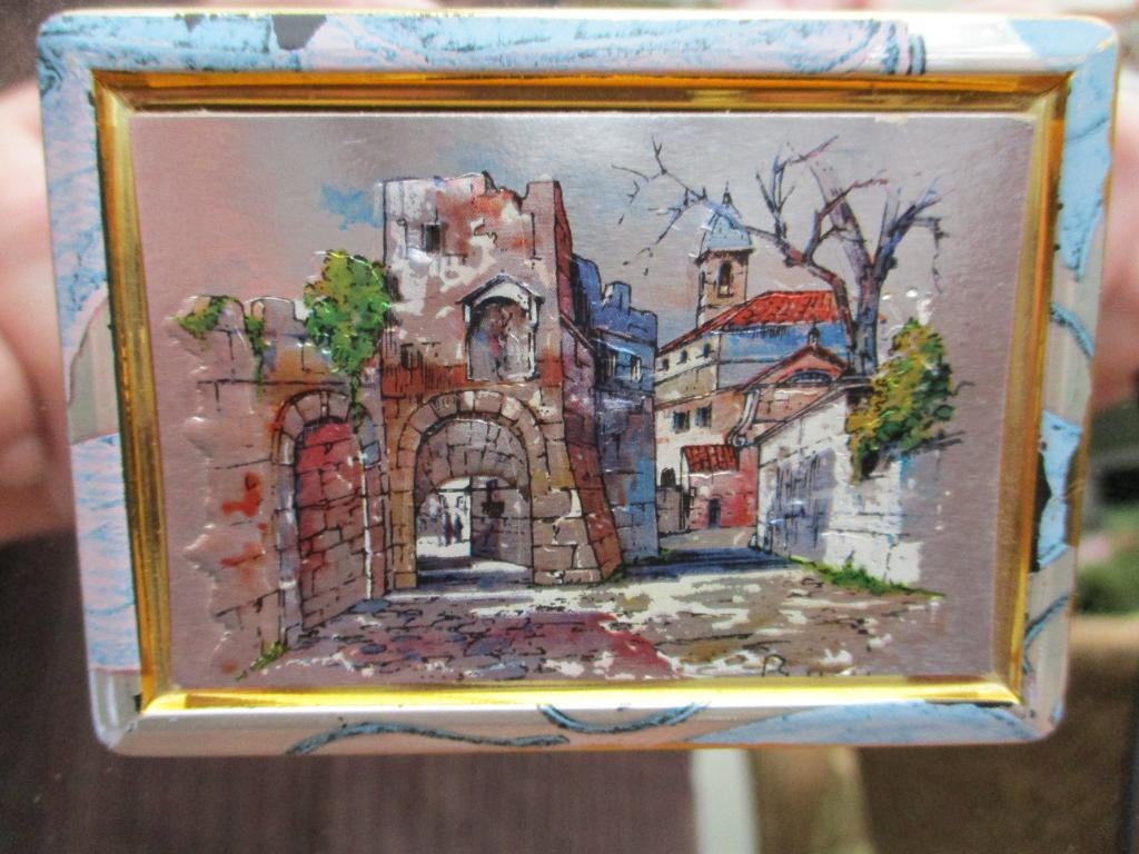 miniatuur op spiegel op staander, Antiek en Kunst, Ophalen of Verzenden, Rechthoekig, Minder dan 50 cm, Minder dan 100 cm