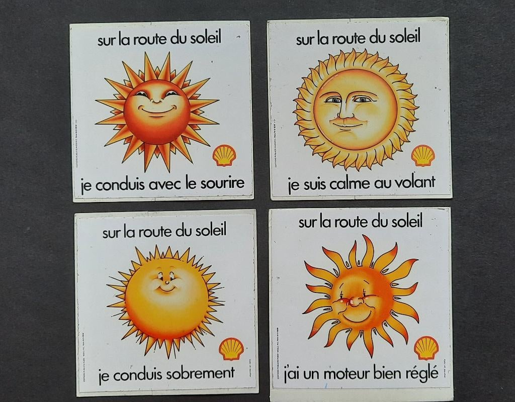 4 stickers Shell / sur la route du soleil, Verzenden