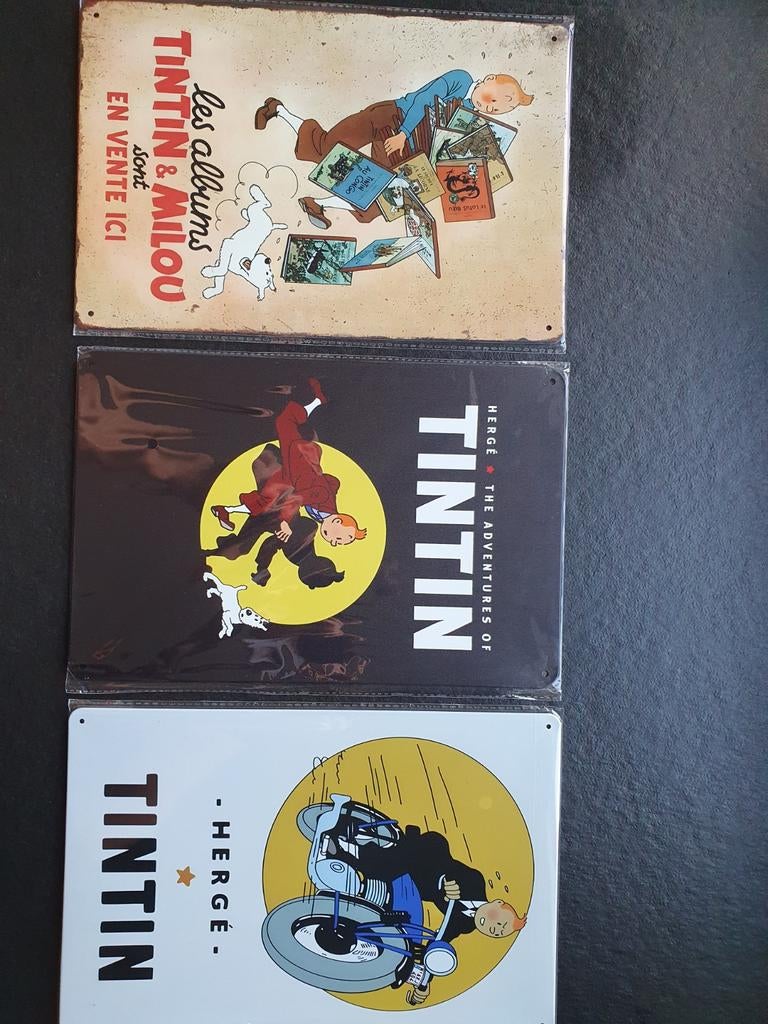 3 plaques métalliques décoratives Tintin, Enlèvement ou Envoi, Neuf