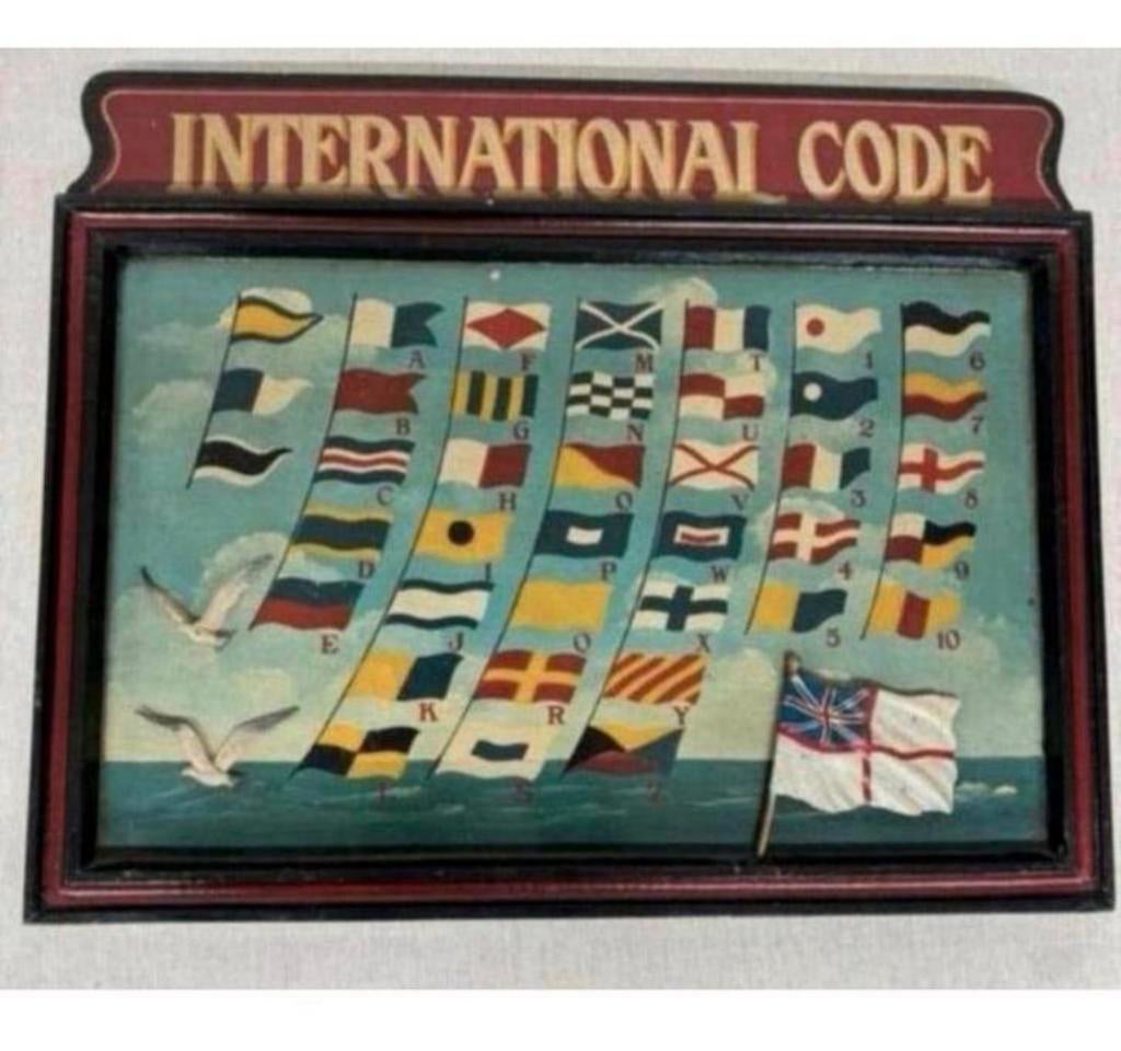 Hand-Painted International Code of Flag Vlag Signals - 1890, Ophalen of Verzenden