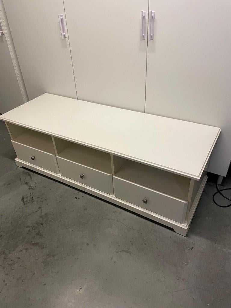 Witte tv-meubel / lage kast met 3 lades, Ophalen, Gebruikt
