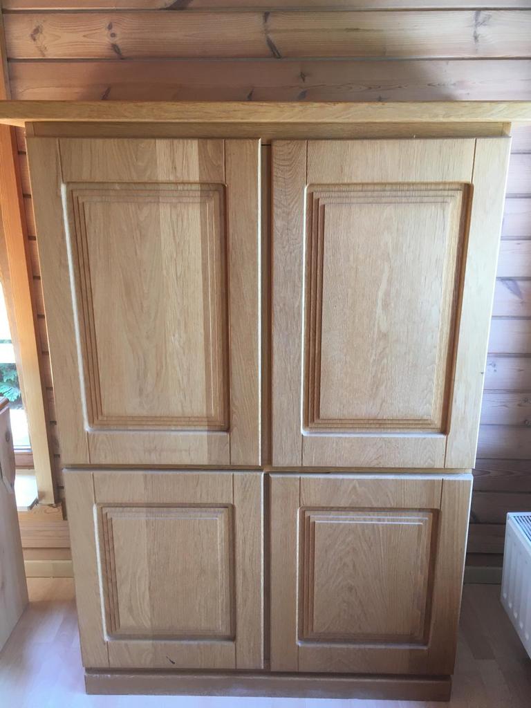 Hoge houten kast, Ophalen, Gebruikt, 70 tot 120 cm, 120 tot 170 cm