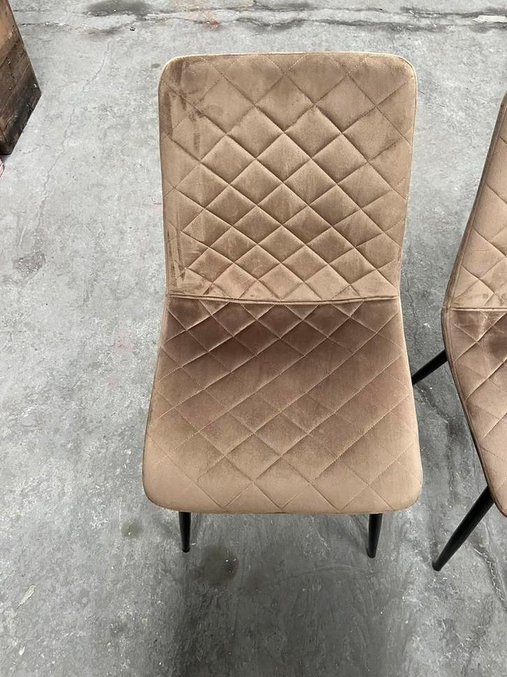 Set van 4 Top fluwelen stoelen, Huis en Inrichting, Stoelen, Zo goed als nieuw, Vier, Metaal, Stof, Bruin, Ophalen