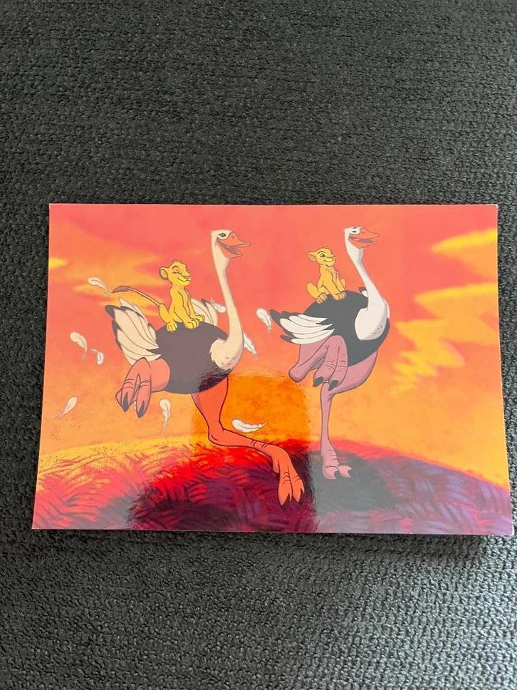 Postkaart Disney The Lion King 'Struisvogels', Verzamelen, Disney, Zo goed als nieuw, Plaatje of Poster, Leeuwenkoning of Jungle Boek