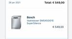 Vaatwasser Bosch 5 jaar oud, Elektronische apparatuur, Vaatwasmachines, Ophalen, Gebruikt, Minder dan 85 cm, Minder dan 10 liter