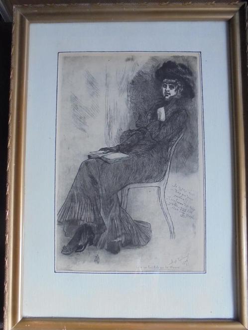 Felicien Rops  1833 - 1898  Ets  Elegante dame, Antiek en Kunst, Kunst | Etsen en Gravures, Verzenden