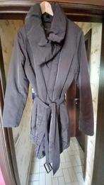 Manteau long noir chaud haut col et ceinture à la taille, Zo goed als nieuw, Zwart