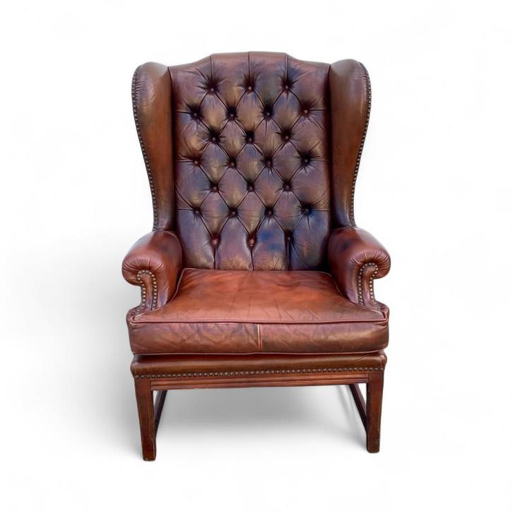 Fauteuil Chesterfield en cuir marron, Maison & Meubles, Fauteuils, Comme neuf, Cuir, Enlèvement ou Envoi