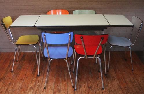 Lichtblauwe - Babyblauwe Verlengbare Formica Tafel / Jaren60, Huis en Inrichting, Tafels | Eettafels, Zo goed als nieuw, Vijf personen of meer