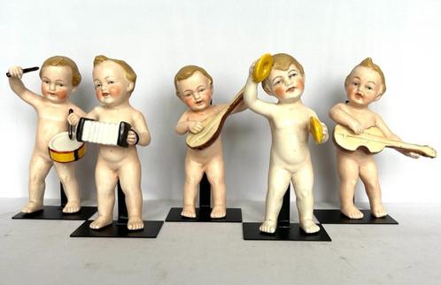bisquit 5 porseleinen beeldjes muzikanten - musici, Antiek en Kunst, Antiek | Porselein, Ophalen of Verzenden