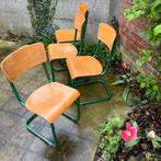 4 chaises d'école vintage, structure tubulaire verte, Enlèvement