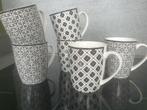 6 mugs tasses noir et blanc, Maison & Meubles, Comme neuf, Enlèvement ou Envoi