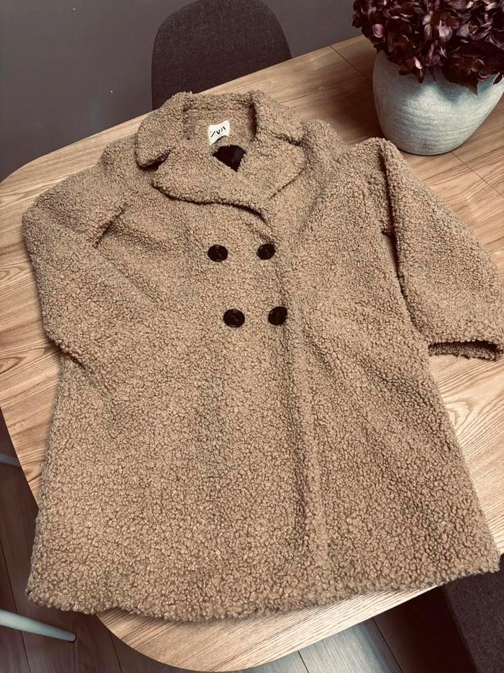 ZARA - manteau effet bouclé, Kleding | Dames, Jassen | Zomer, Zo goed als nieuw, Maat 36 (S), Beige, Ophalen