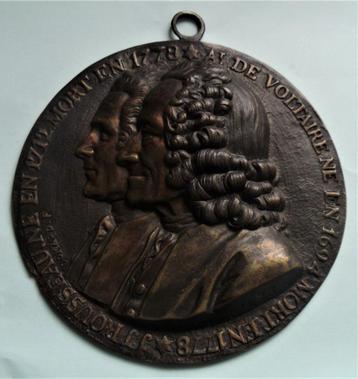 Grote penning J.J.Rousseau en Voltaire - brons (gepatineerd) beschikbaar voor biedingen