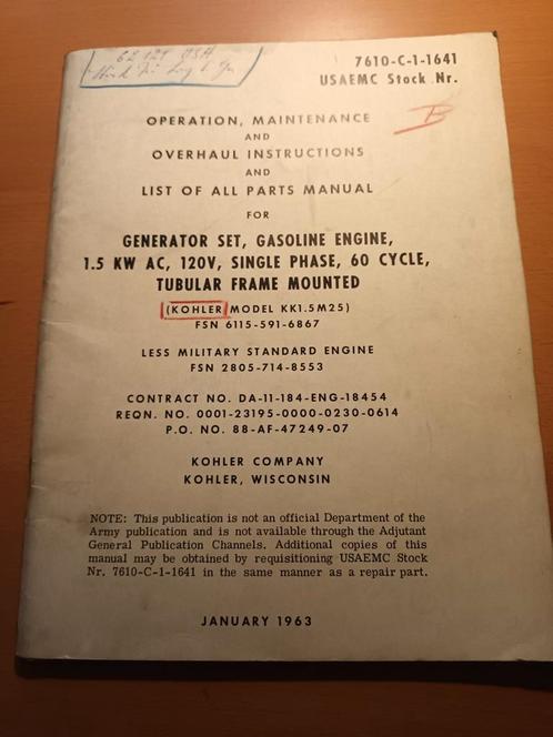 7610-C-1-1641 1,5 kW  generatrice 1963, Collections, Objets militaires | Général, Armée de terre, Enlèvement ou Envoi