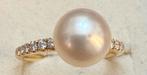 Bague or 18 carats, perle et diamants, Ophalen, Zo goed als nieuw, Goud, Met parel