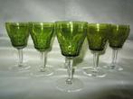 Val-St-Lambert, Merry Esneux: 6 kristallen groene glazen!, Antiek en Kunst, Ophalen