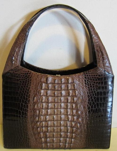 Vintage hornback krokodillenleren tas kroko leer handtas 346, Handtassen en Accessoires, Tassen | Damestassen, Zo goed als nieuw