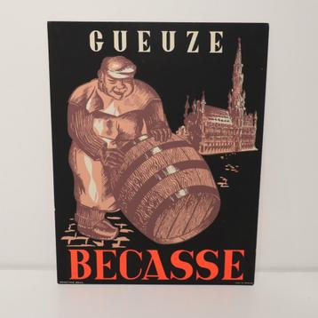 Gueuze Becasse - vintage bier reclame - 1967, Ophalen of Verzenden, Zo goed als nieuw, Reclamebord