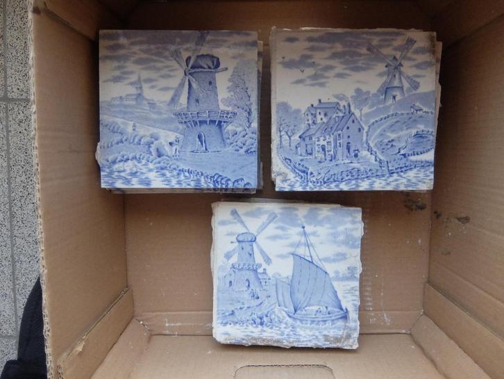 Tegels in Delfts blauw met windmolens, Antiek en Kunst, Antiek | Wandborden en Tegels, Ophalen