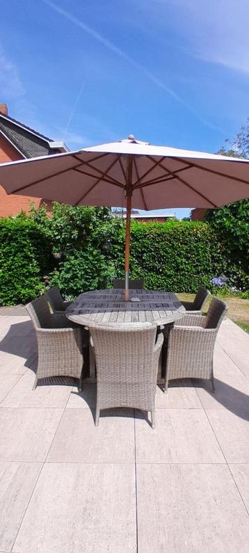 Wicker tuinset, Tuin en Terras, Tuintafels, Ophalen, Gebruikt, Ovaal, Hout