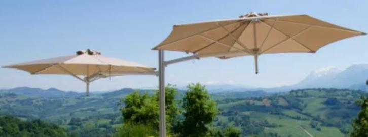 super PARAFLEX Dubbele zweef parasol met warmtelamp mast, Tuin en Terras, Parasols, Zo goed als nieuw, Zweefparasol, Meer dan 4 meter