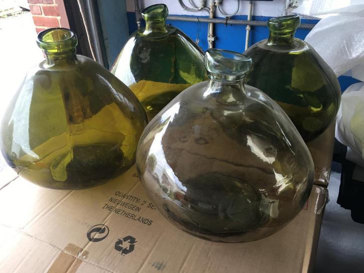 Glazen kruiken / vazen groen / bruin van kleur, Huis en Inrichting, Woonaccessoires | Vazen, Gebruikt, Groen, Glas, Ophalen