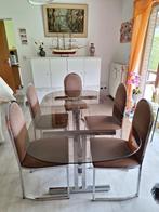 Table et 6 chaises salle à manger, Métal, Ovale, 50 à 100 cm, Moderne