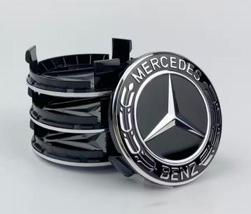 Set naafdoppen 75 mm Mercedes (4 stuks) nieuw zwart beschikbaar voor biedingen