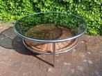 Salontafel in bauhaus-stijl, chroom, smoked glas en riet., Ophalen, Gebruikt, Glas