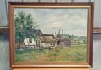 Antieke schilderij - Een boerenhoeve met kippen, Ophalen of Verzenden