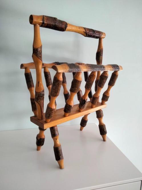 Curiosa vintage houten magazine houder krantenbak, Huis en Inrichting, Woonaccessoires | Krantenbakken en Lectuurbakken, Gebruikt