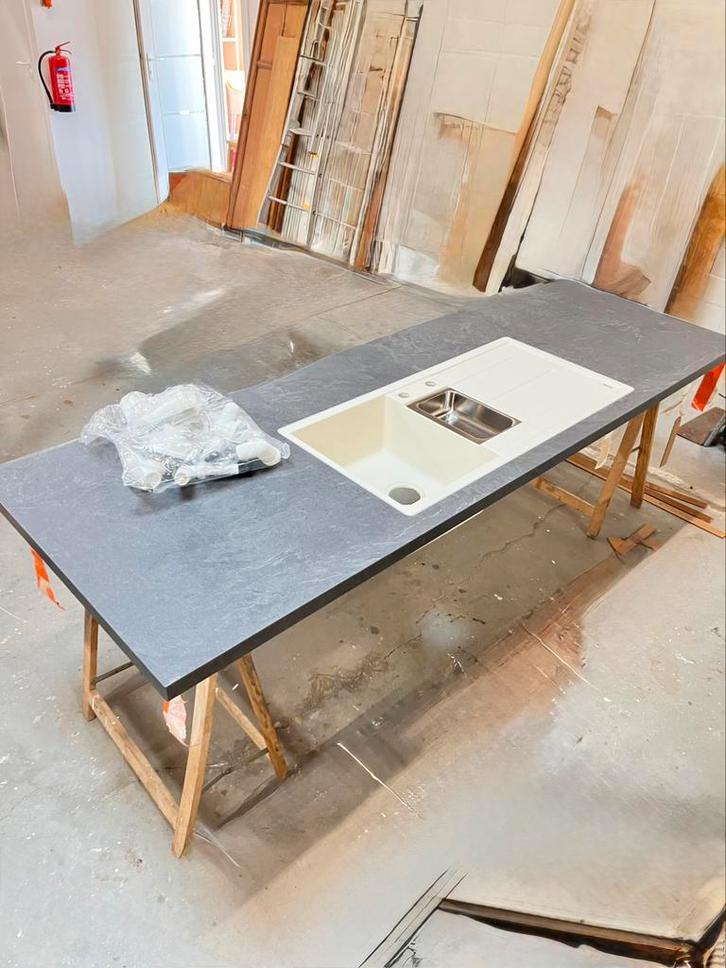 Werkblad keuken met spelbak vlakbouw blanco, Huis en Inrichting, Keuken | Complete keukens, Nieuw, Enkelwandige keuken, Overige kleuren