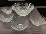 Grote glazen schaal met 4 bijpassende potjes, Antiek en Kunst, Ophalen
