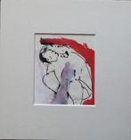 P. v d Vlugt o. i. inkttekening aquarel "Hurkend Naakt",1992, Huis en Inrichting, Ophalen, Minder dan 50 cm, Gebruikt, Minder dan 50 cm
