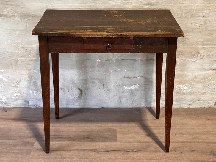 Klein (bureau)tafeltje - 80 x 56 cm + 77 cm hoog / 1 lade, Antiek en Kunst, Antiek | Meubels | Tafels, Ophalen of Verzenden