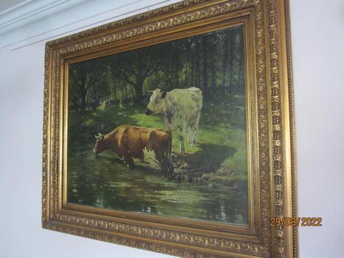 "Koeien aan de poel" - Adolph Jacobs (1859-1940), Antiek en Kunst, Kunst | Schilderijen | Klassiek, Ophalen