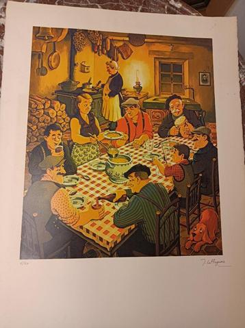 kleurendruk 6/60 Jacques Le Flaguais mensen aan de eettafel beschikbaar voor biedingen