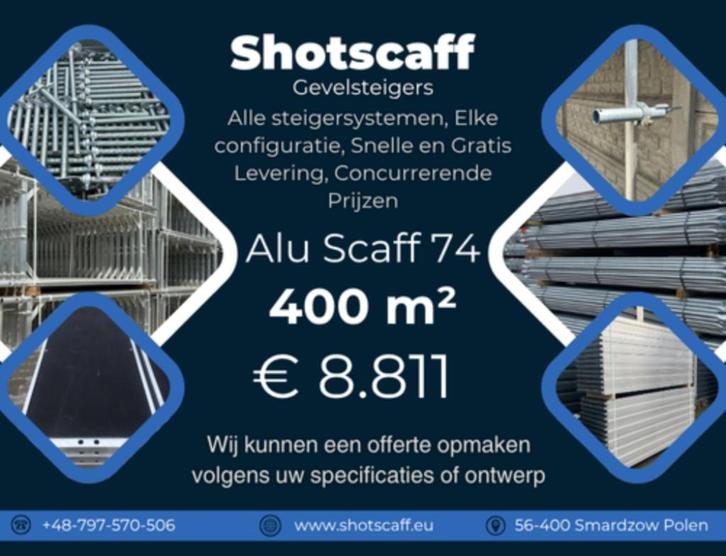 Nieuwe gevelsteiger Plettac | 400 m² | Snelle levering, Doe-het-zelf en Bouw, Steigers, Nieuw, Gevelsteiger, 5 meter of hoger