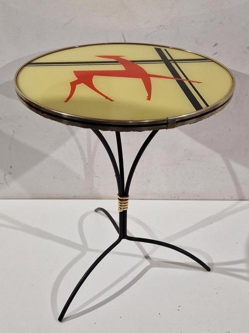 Originele vintage EXPO 58 bijzettafel en of plantentafel, Huis en Inrichting, Tafels | Bijzettafels, Gebruikt, Rond, 45 tot 60 cm