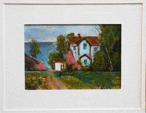 Peinture « Cottage dans les bois », Antiquités & Art, Art | Peinture | Moderne, Envoi