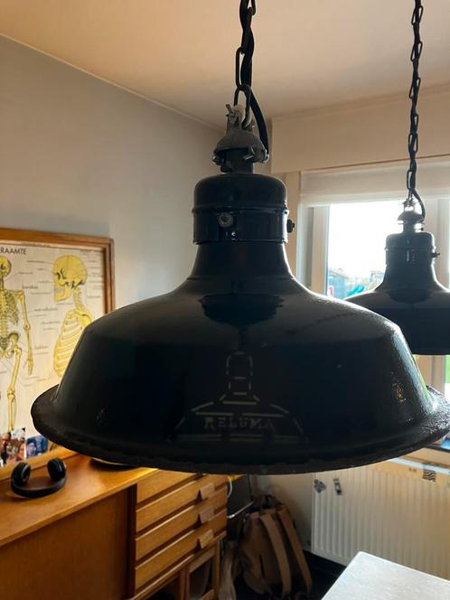 Reluma emaille fabriekslampen, Huis en Inrichting, Lampen | Hanglampen, Gebruikt, Metaal, Ophalen