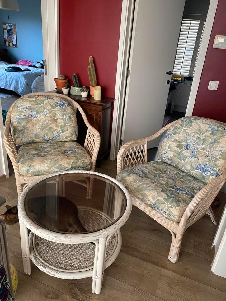 Loungeset voor veranda, niet buiten, Tuin en Terras, Tuinsets en Loungesets, Gebruikt, Loungeset, Rotan, 2 zitplaatsen, Ophalen